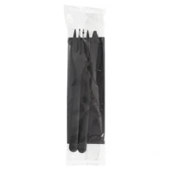 Starpak Mehrweg-Bestecksets PP-MF 22 cm schwarz : Messer, Gabel, Serviette in Folienbeutel, 10 x 50 Stück