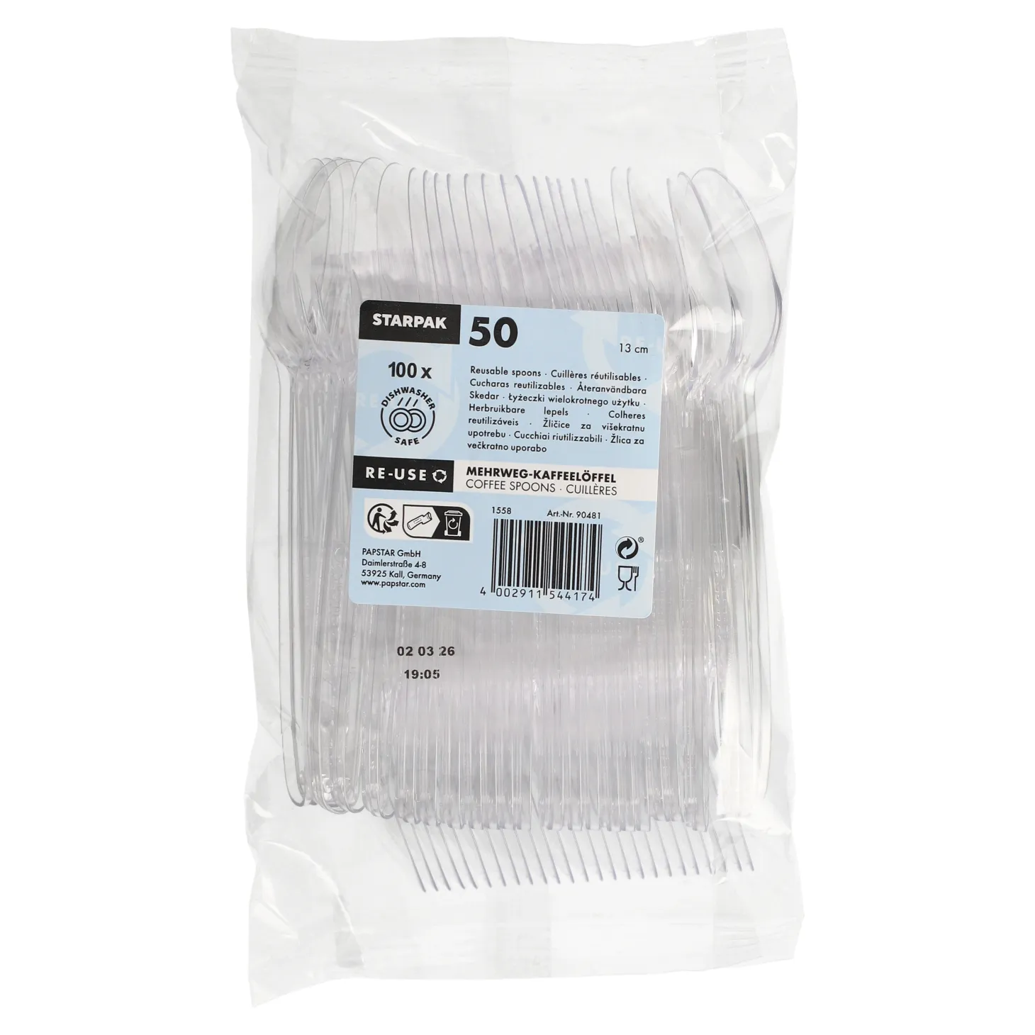 Starpak Mehrweg-Kaffeelöffel 13 cm transparent, 20 x 50 Stück