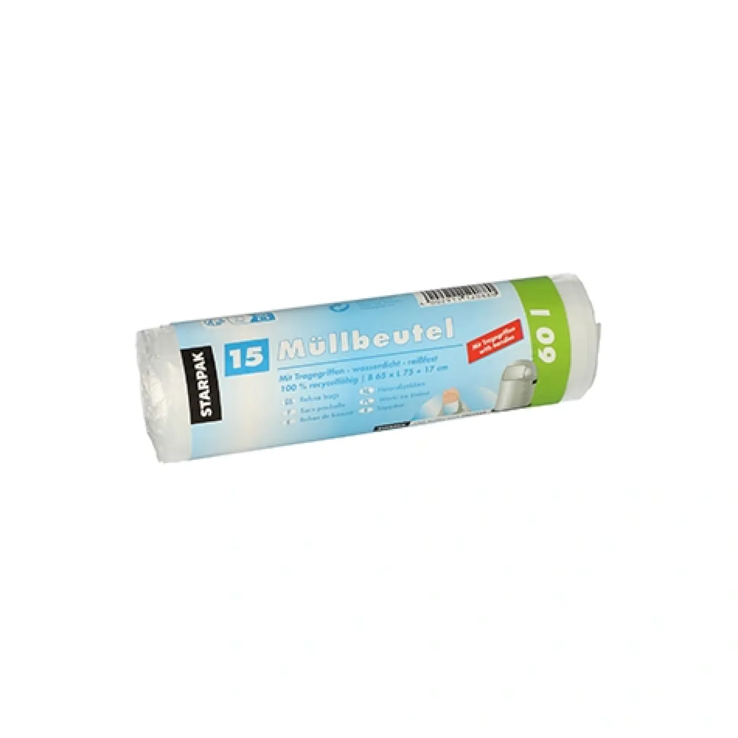 Starpak Müllbeutel mit Tragegriffen, HDPE 60 l 75 cm x 65 cm transparent