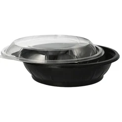 Starpak Salatschalen, PET 1000 ml Ø 21,8 cm, 6 cm schwarz "Snap It" mit Deckel R-PET glasklar