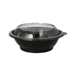Starpak Salatschalen, PET 600 ml Ø 16,6 cm, 5,9 cm schwarz "Snap It" mit Deckel R-PET glasklar
