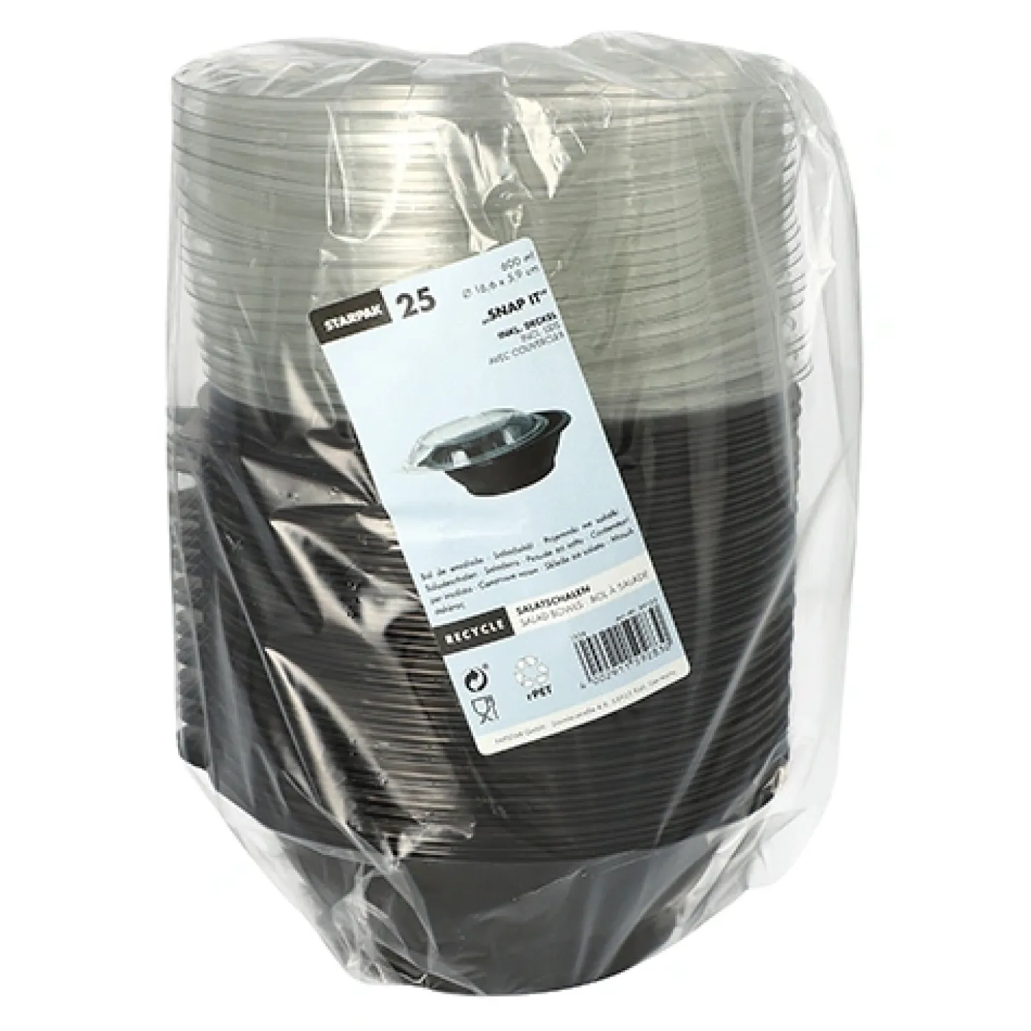 Starpak Salatschalen, PET 600 ml Ø 16,6 cm, 5,9 cm schwarz "Snap It" mit Deckel R-PET glasklar