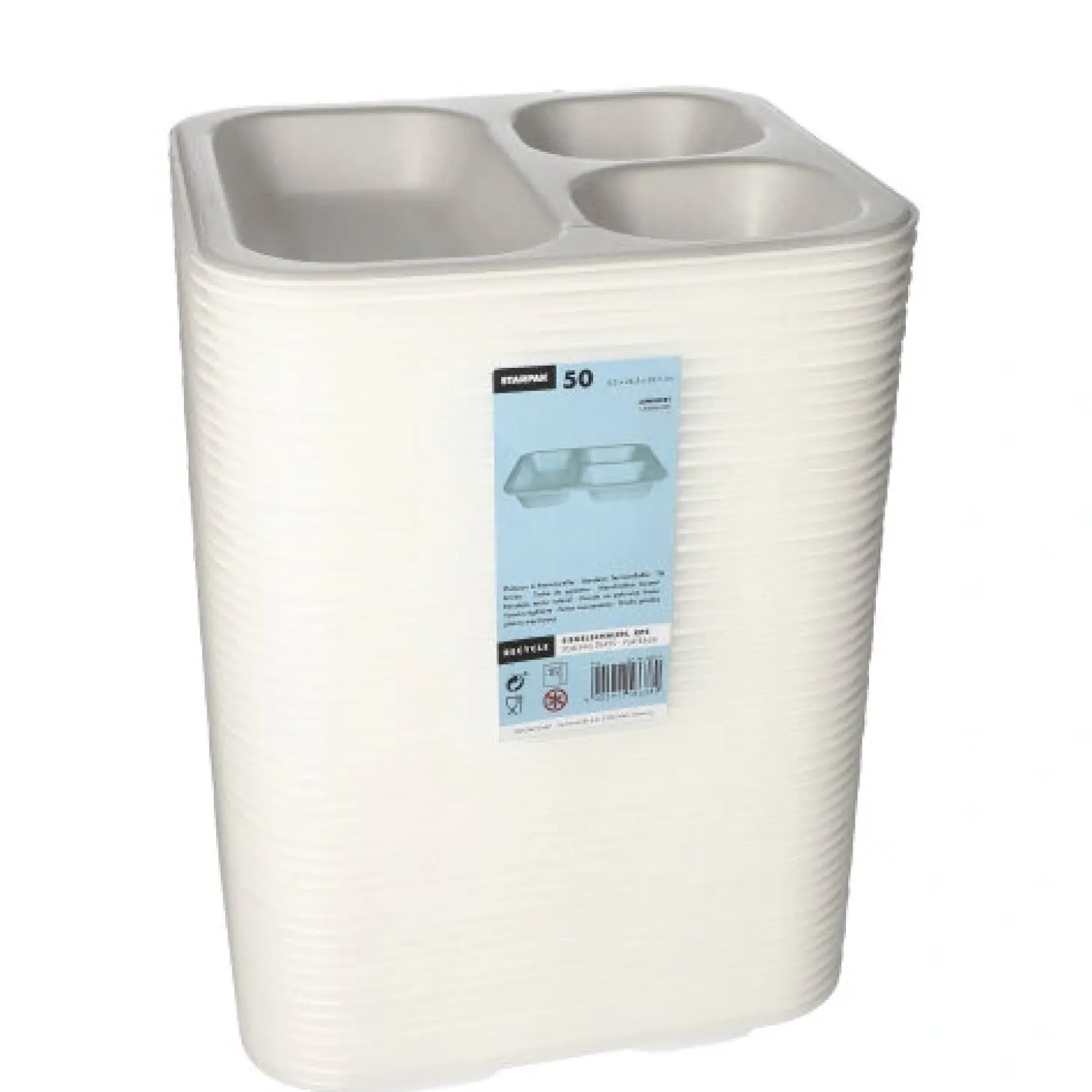 Starpak Siegelschalen, XPS 3-geteilt 1150 ml 4,2 cm x 24,5 cm x 26,5 cm weiß laminiert