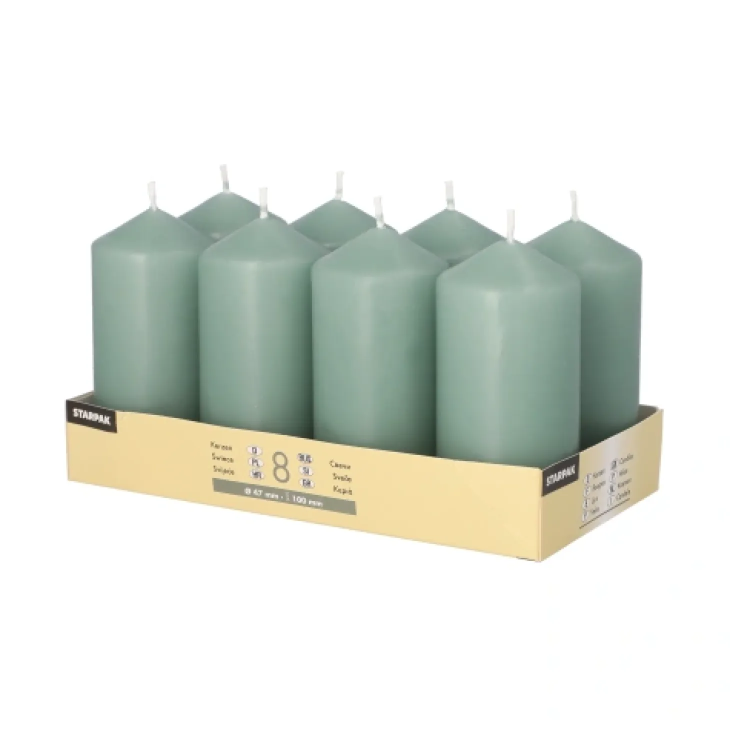 Starpak Stumpenkerzen Ø 47 mm, 100 mm blaugrün, 6 x 8 Stück