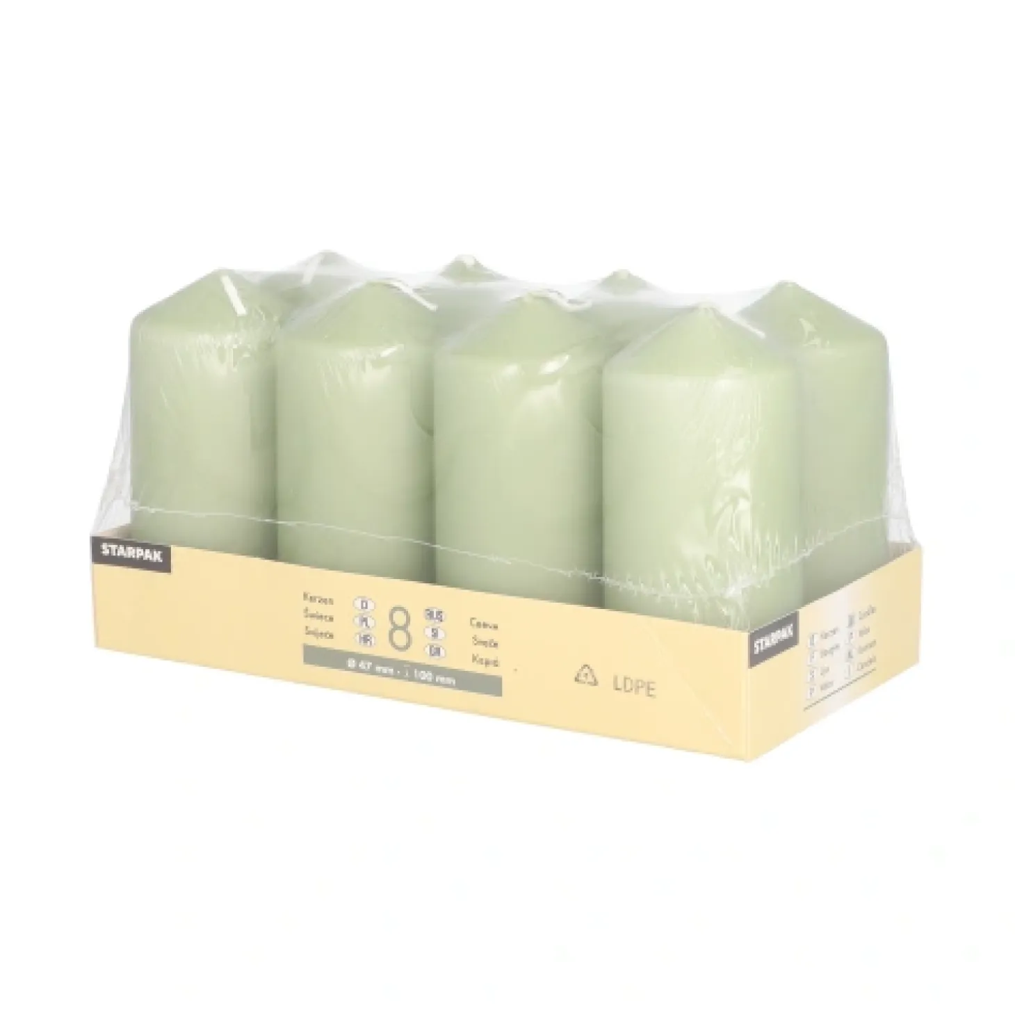 Starpak Stumpenkerzen Ø 47 mm, 100 mm jadegrün, 6 x 8 Stück