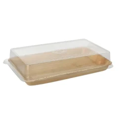Starpak Sushi-Schalen Palmblatt eckig 200 ml 4,4 cm x 22 cm x 14,2 cm natur mit rPET Deckel "Kombipack"