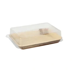 Starpak Sushi-Schalen Palmblatt eckig 150 ml 4,4 cm x 17,5 cm x 12,2 cm natur mit rPET Deckel "Kombipack"