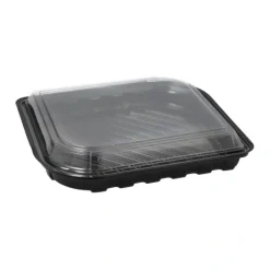 Starpak Sushi-Schalen R-PET rechteckig 21 cm x 18 cm x 4,3 cm schwarz mit transparentem Deckel