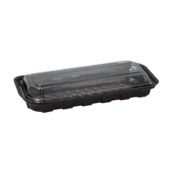 Starpak Sushi-Schalen R-PET rechteckig 21 cm x 8,8 cm x 4,3 cm schwarz mit transparentem Deckel
