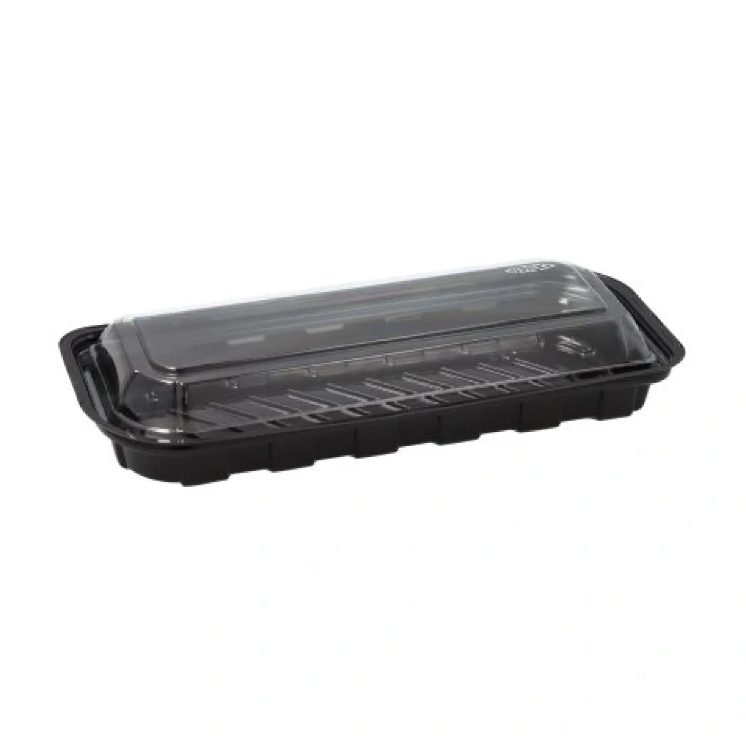 Starpak Sushi-Schalen R-PET rechteckig 21 cm x 8,8 cm x 4,3 cm schwarz mit transparentem Deckel
