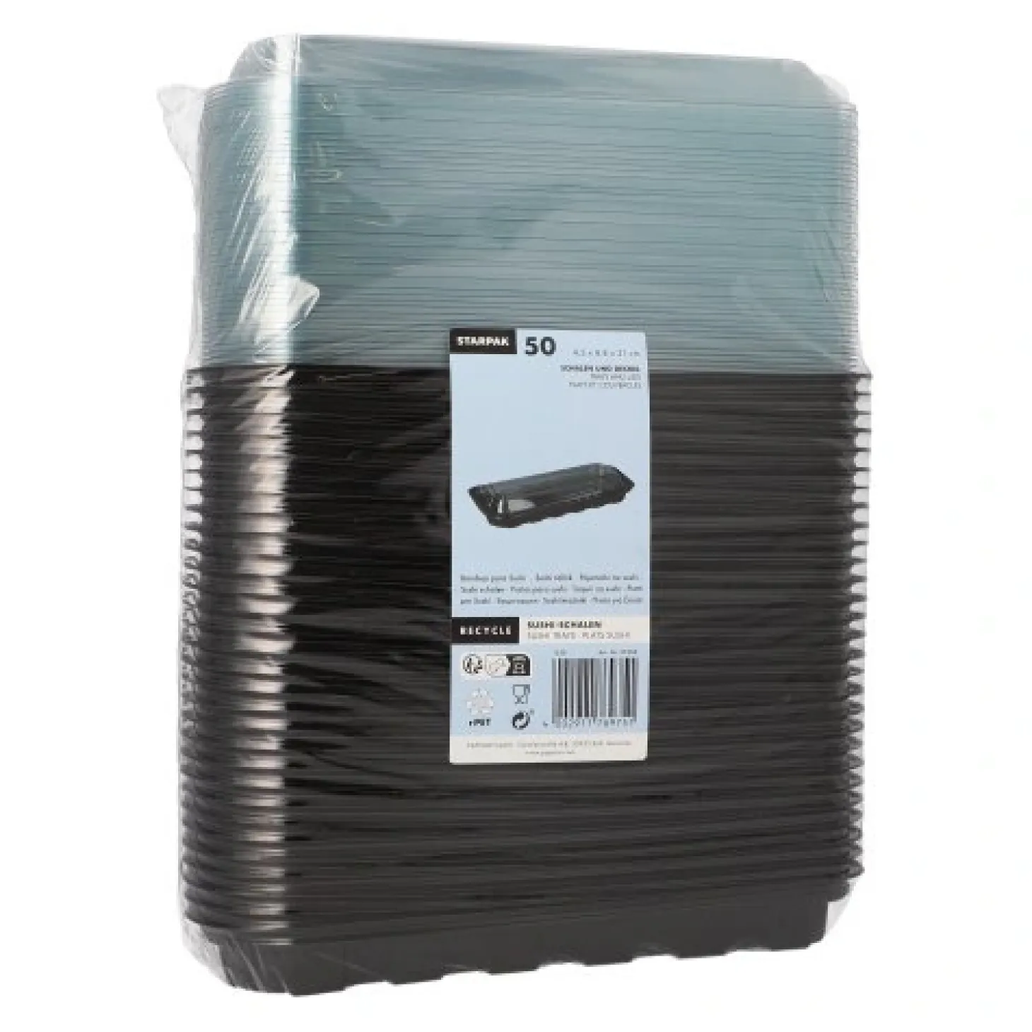 Starpak Sushi-Schalen R-PET rechteckig 21 cm x 8,8 cm x 4,3 cm schwarz mit transparentem Deckel