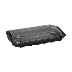 Starpak Sushi-Schalen R-PET rechteckig 21 cm x 11 cm x 4,3 cm schwarz mit transparentem Deckel