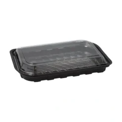 Starpak Sushi-Schalen R-PET rechteckig 21 cm x 13 cm x 4,3 cm schwarz mit transparentem Deckel