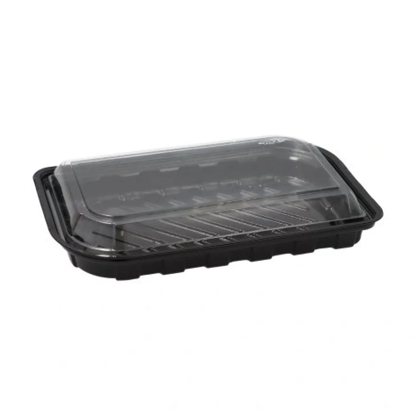 Starpak Sushi-Schalen R-PET rechteckig 21 cm x 13 cm x 4,3 cm schwarz mit transparentem Deckel