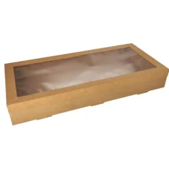 Starpak Transport- und Catering-Kartons, Pappe eckig 8 cm x 25,2 cm x 55,8 cm braun mit separatem Deckel und Sichtfenster aus PET