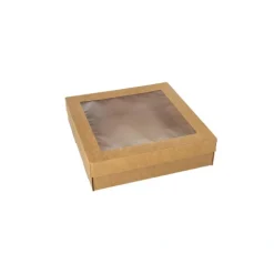 Starpak Transport- und Catering-Kartons, Pappe eckig 6 cm x 22,5 cm x 22,5 cm braun mit separatem Deckel und Sichtfenster aus PET