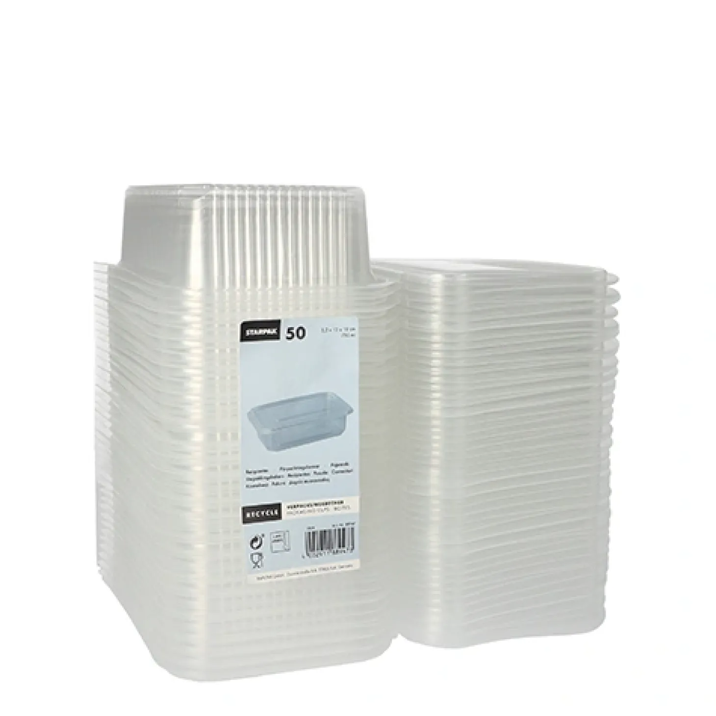 Starpak Verpackungsbecher mit Klappdeckeln, PP rechteckig 750 ml 5,3 cm x 13 cm x 19 cm transparent