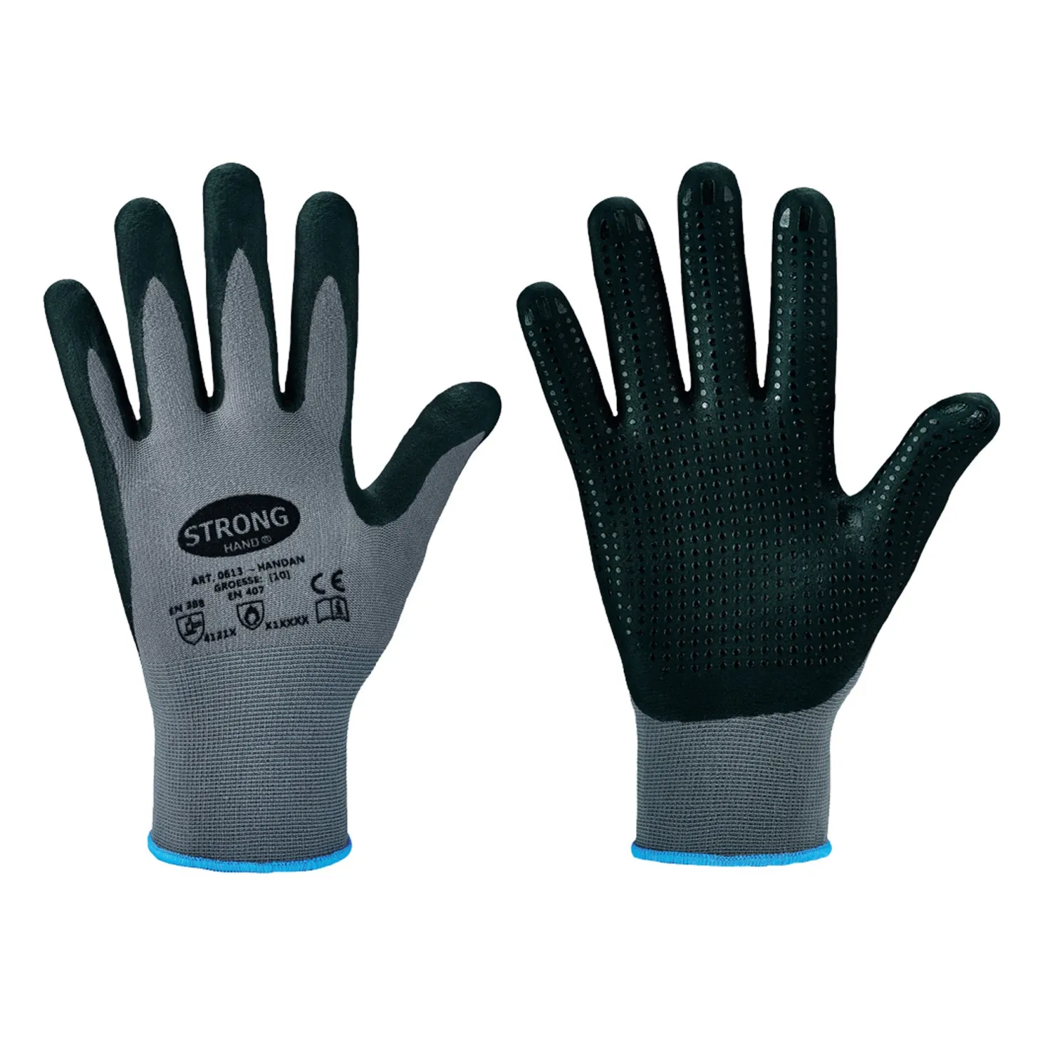 Stronghand Handan 0613 Feinstrickhandschuhe mit Nitril-Beschichtung grau/schwarz, VE 120 Paar
