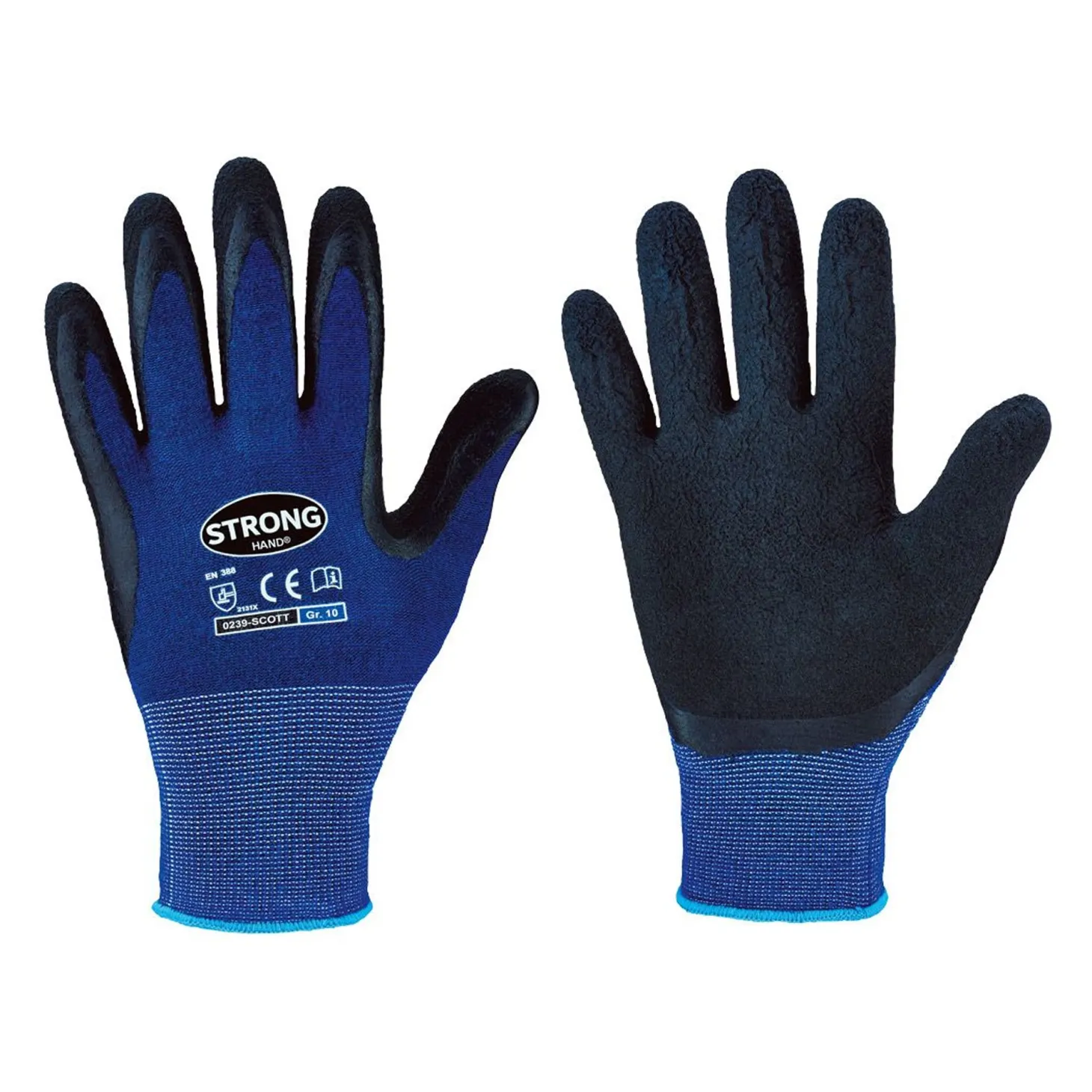 Stronghand Scott 0239 Feinstrickhandschuhe mit Latex-Beschichtung blau/schwarz, VE 120 Paar