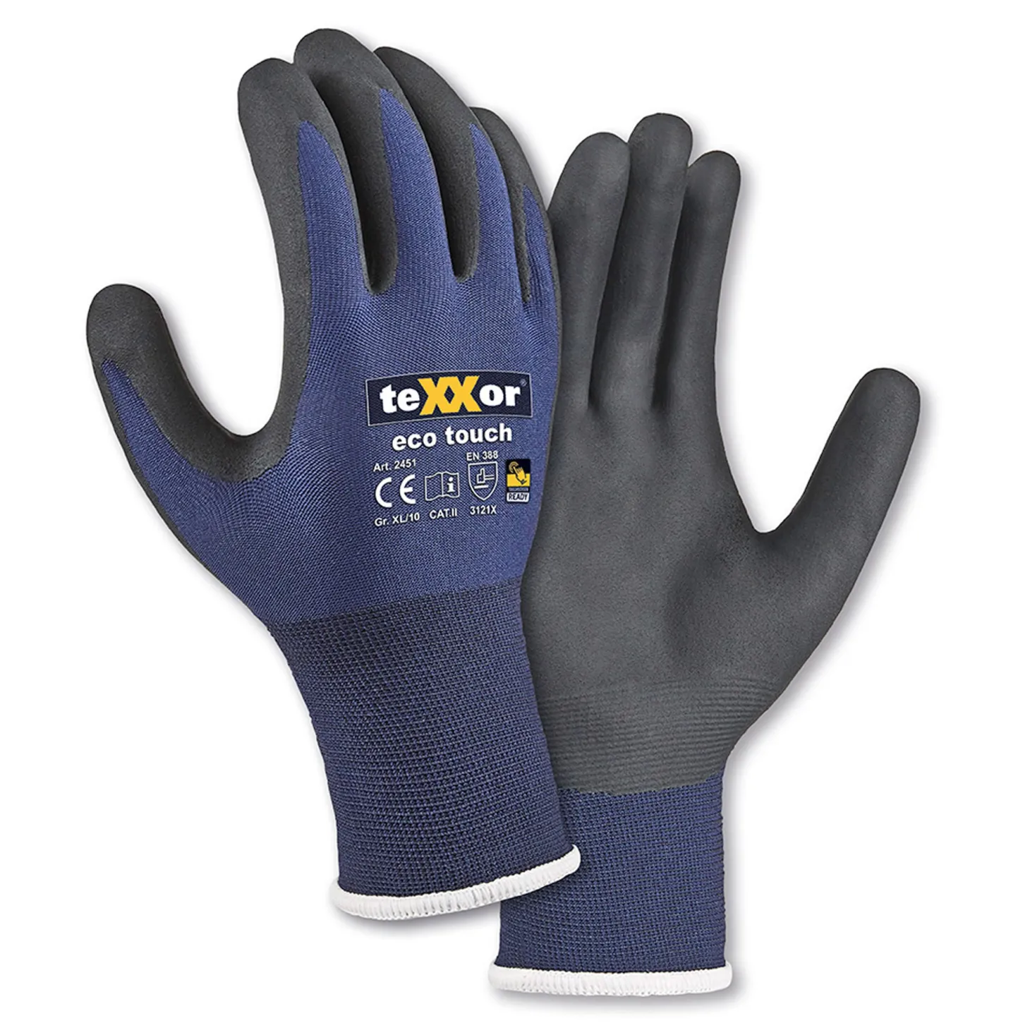 teXXor eco touch 2451 Strick Arbeitshandschuhe mit Nitril-Beschichtung blau/schwarz, VE 144 Paar