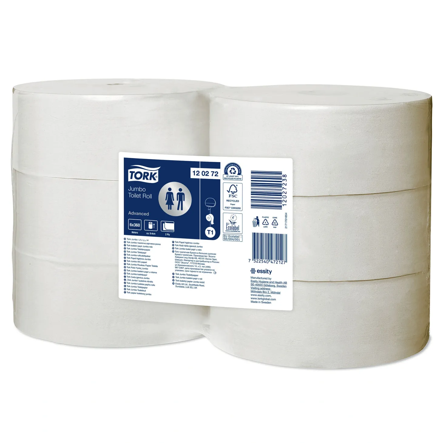 Tork 120272 Advanced Midi Jumbo Toilettenpapier T1 weiß 2-lagig 360 Meter
