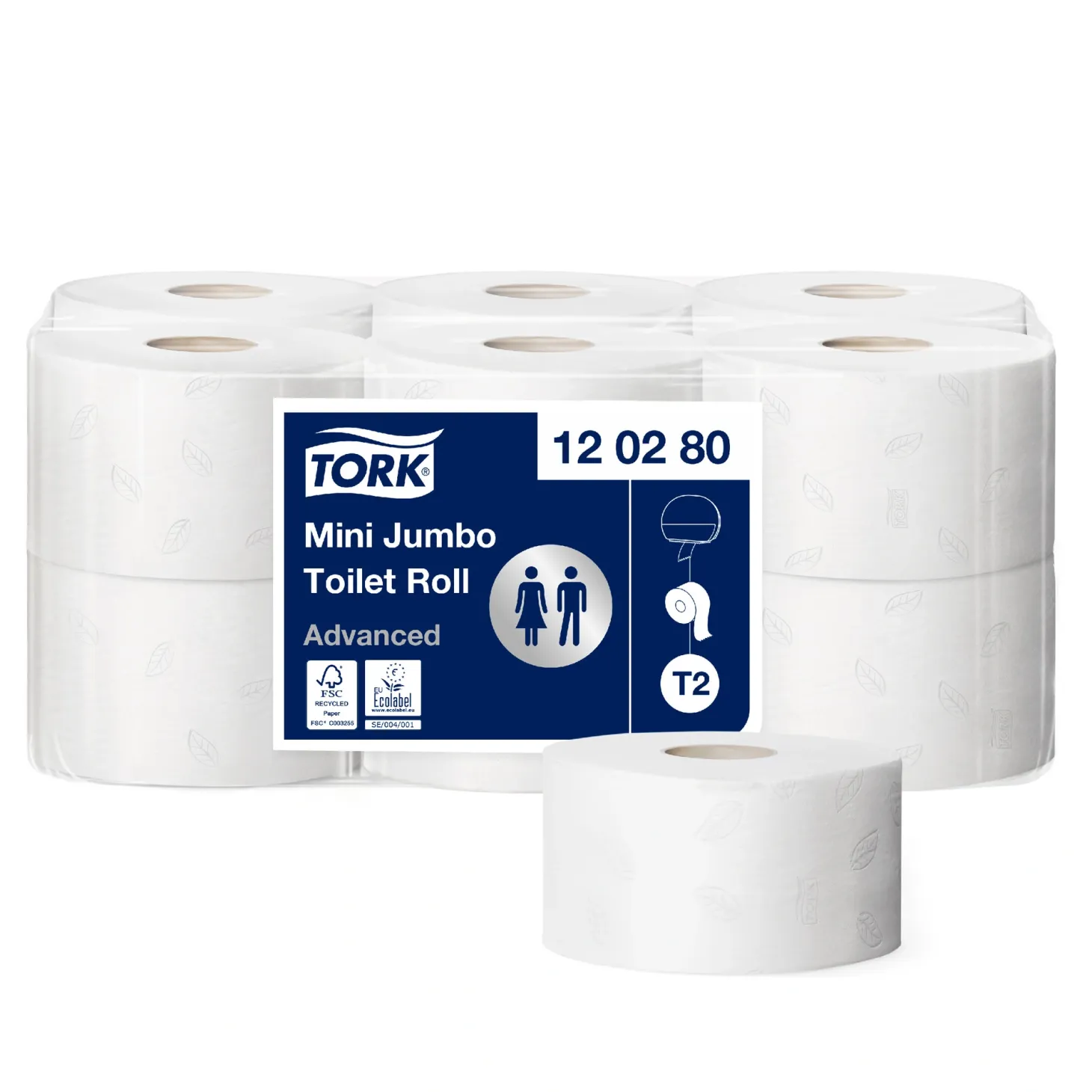 Tork 120280 Advanced Toilettenpapier Mini Jumbo Großrolle T2 weiß 2-lagig, 850 Blatt