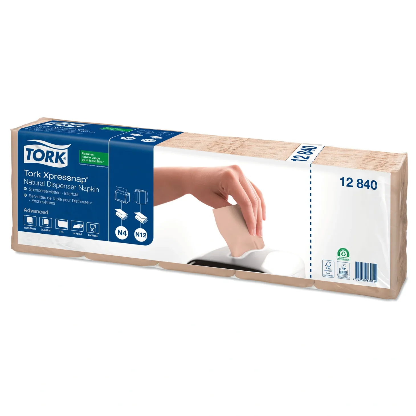 Tork 12840 Advanced Xpressnap Spenderserviette N4 1/4-Falz, 21,3 x 33 cm, 1-lg, natur