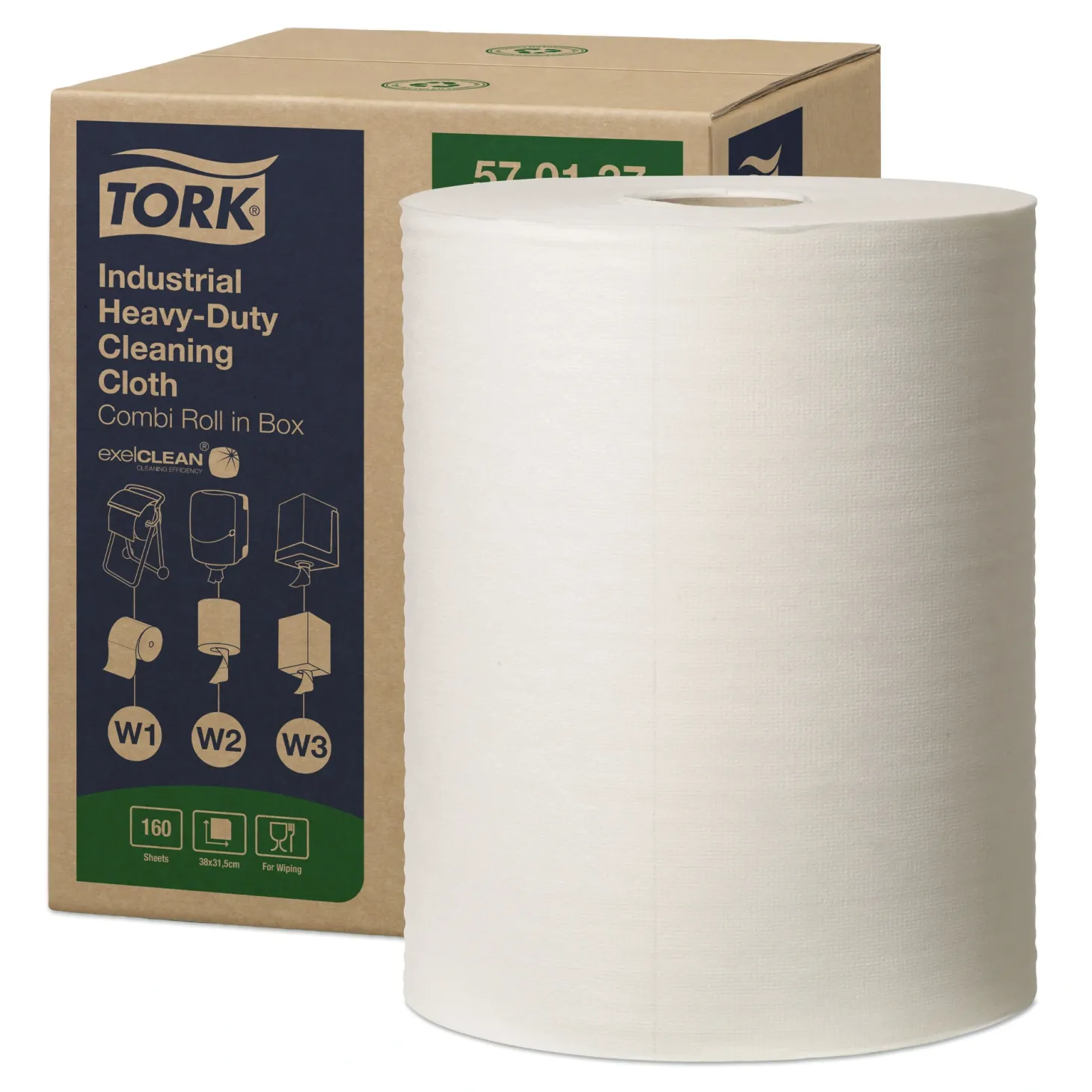 Tork 570137 extra-starke Industrie Reinigungstücher W1, W2, W3, 1-lagig, 60,8 Meter