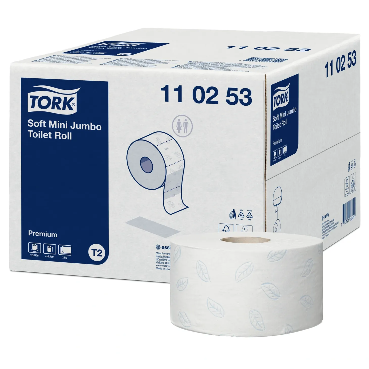 Tork 110253 Premium weiches Mini Jumbo Toilettenpapier T2 weiß 2-lagig, 850 Blatt