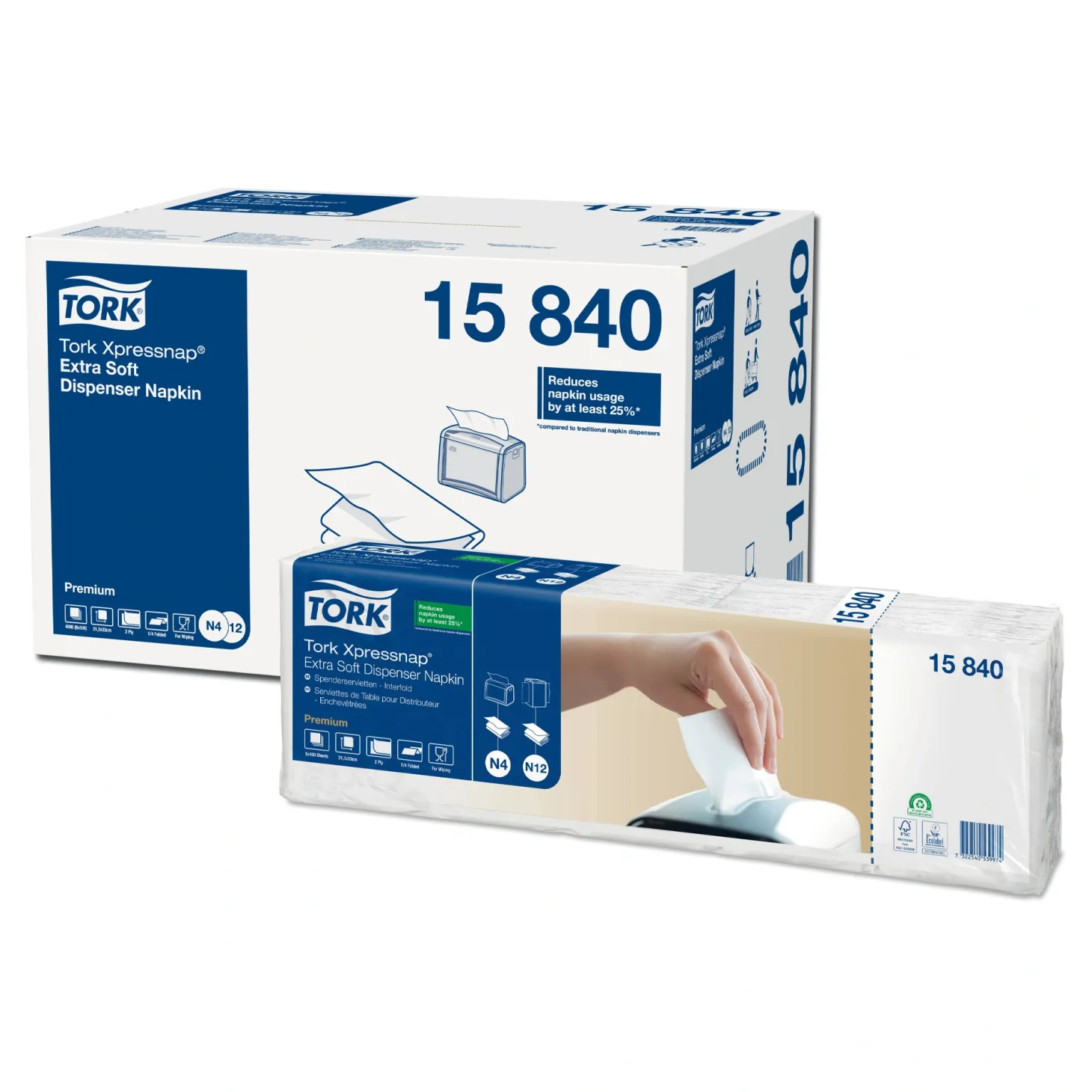 Tork 15840 Premium Xpressnap Extra Soft Spenderserviette N4 Interfold, 33 x 21,3 cm, 2-lg, weiß