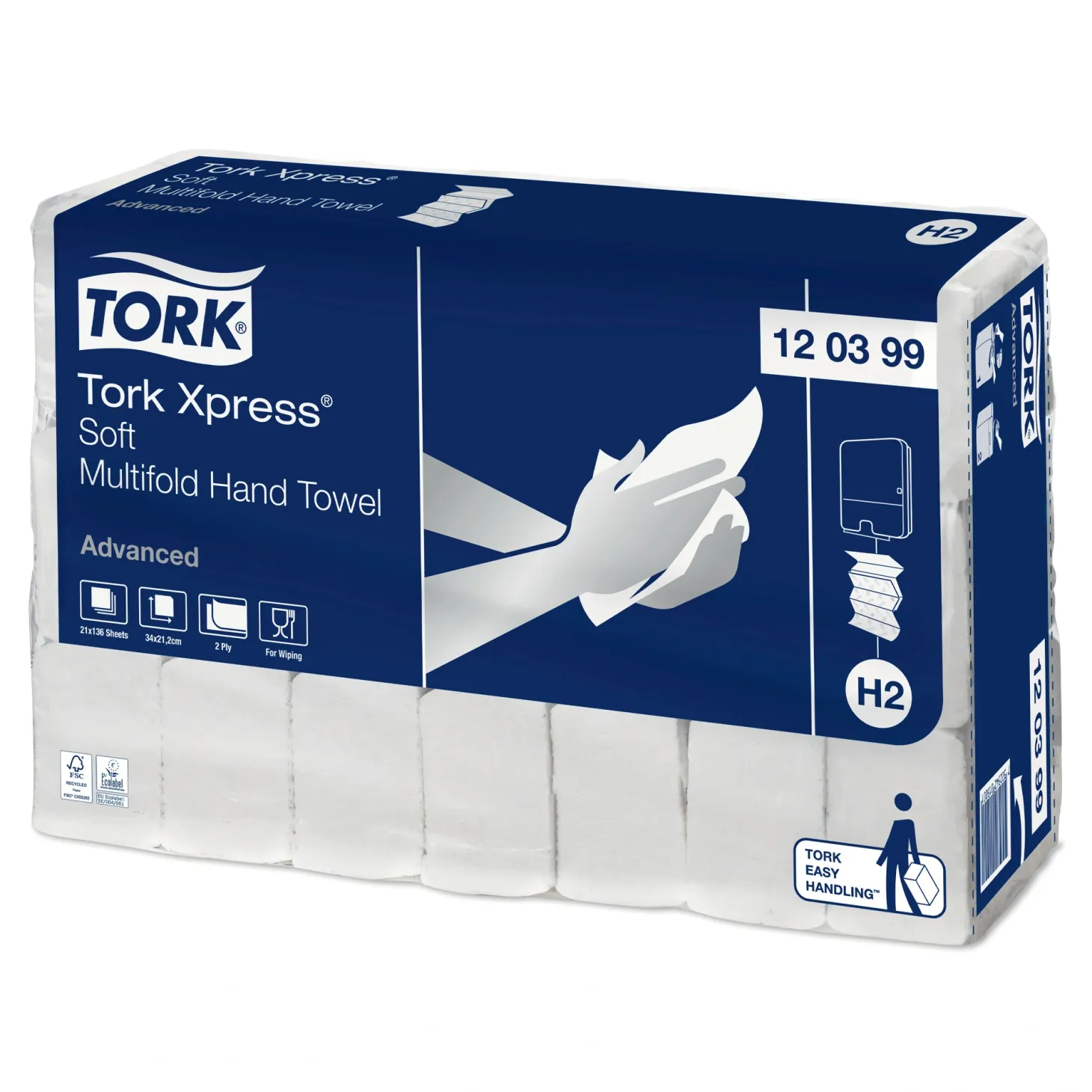 Tork 120399 Xpress Advanced Papierhandtücher Recycling Multifold H2 21 x 34 cm, 2-lagig, weiß
