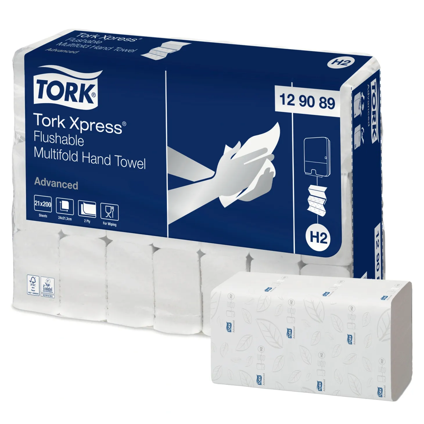 Tork 129089 Xpress Advanced schnellauflösende Papierhandtücher Multifold H2 21,3 x 24 cm, 2-lagig, weiß