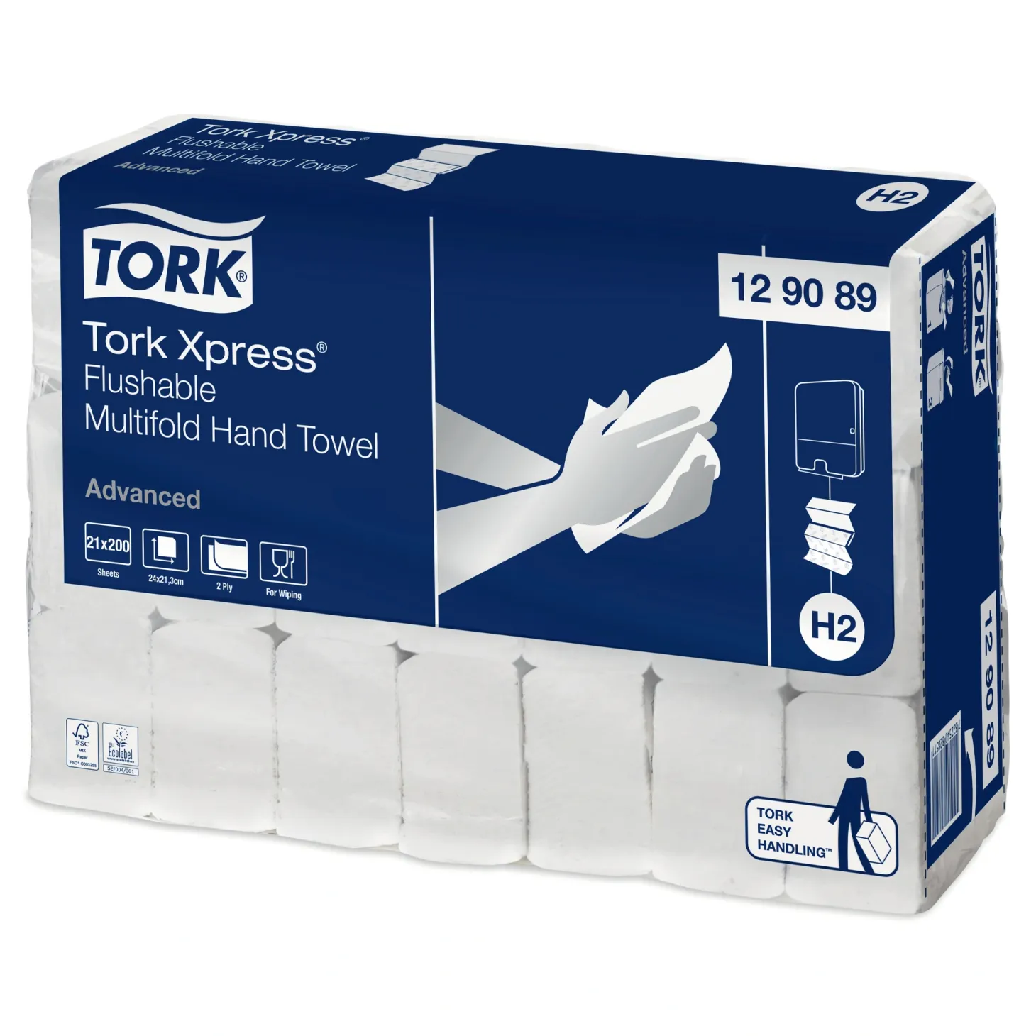 Tork 129089 Xpress Advanced schnellauflösende Papierhandtücher Multifold H2 21,3 x 24 cm, 2-lagig, weiß