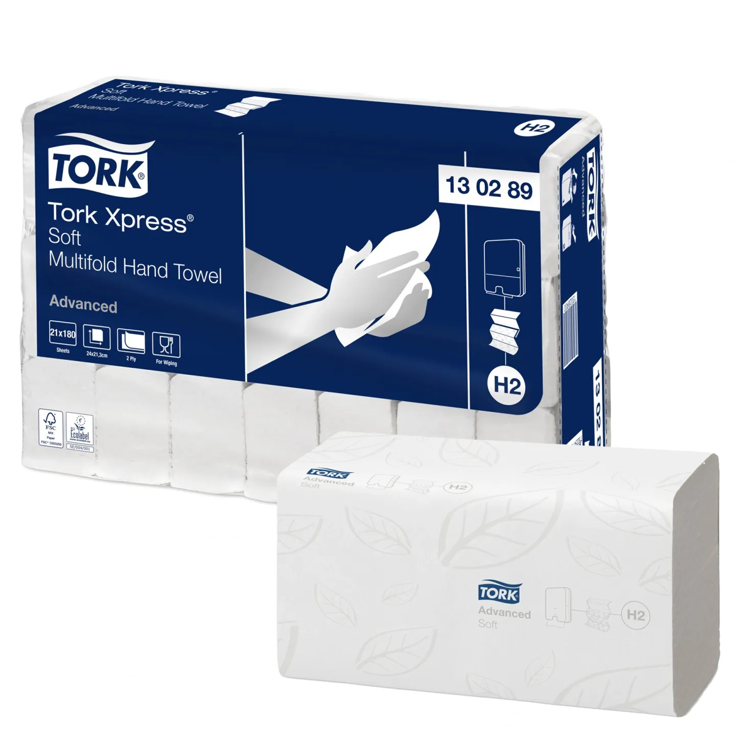 Tork 130289 Xpress Advanced weiche Papierhandtücher Multifold Interfold H2 21,3 x 24 cm, 2-lagig, weiß