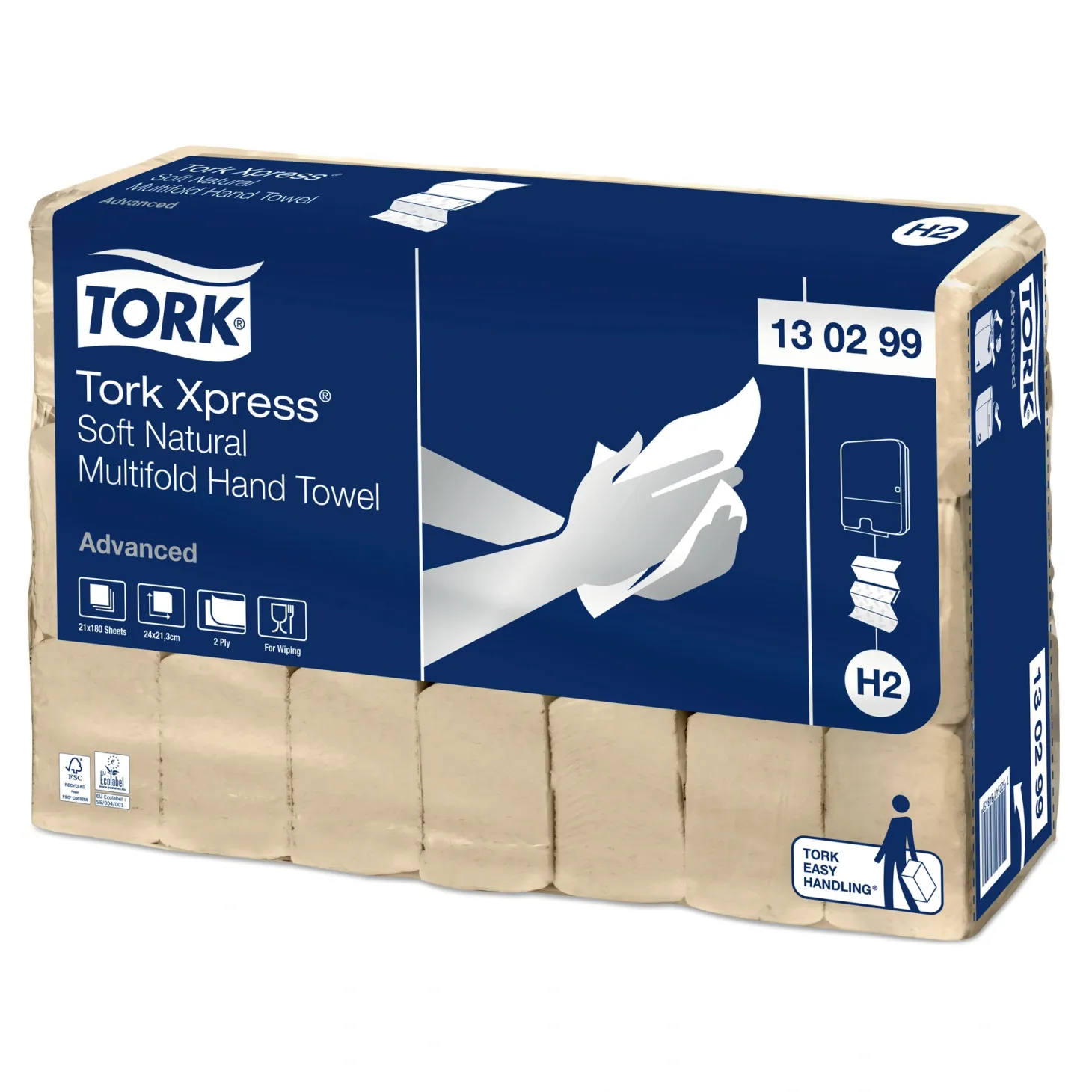 Tork 130299 Xpress Advanced weiche Papierhandtücher Recycling Multifold Interfold H2 21,3 x 24 cm, 2-lagig, natur