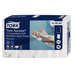 Tork 100889 Xpress Premium komprimierte Papierhandtücher Multifold H2 Z-Falz 21 x 24 cm, 2-lagig, weiß