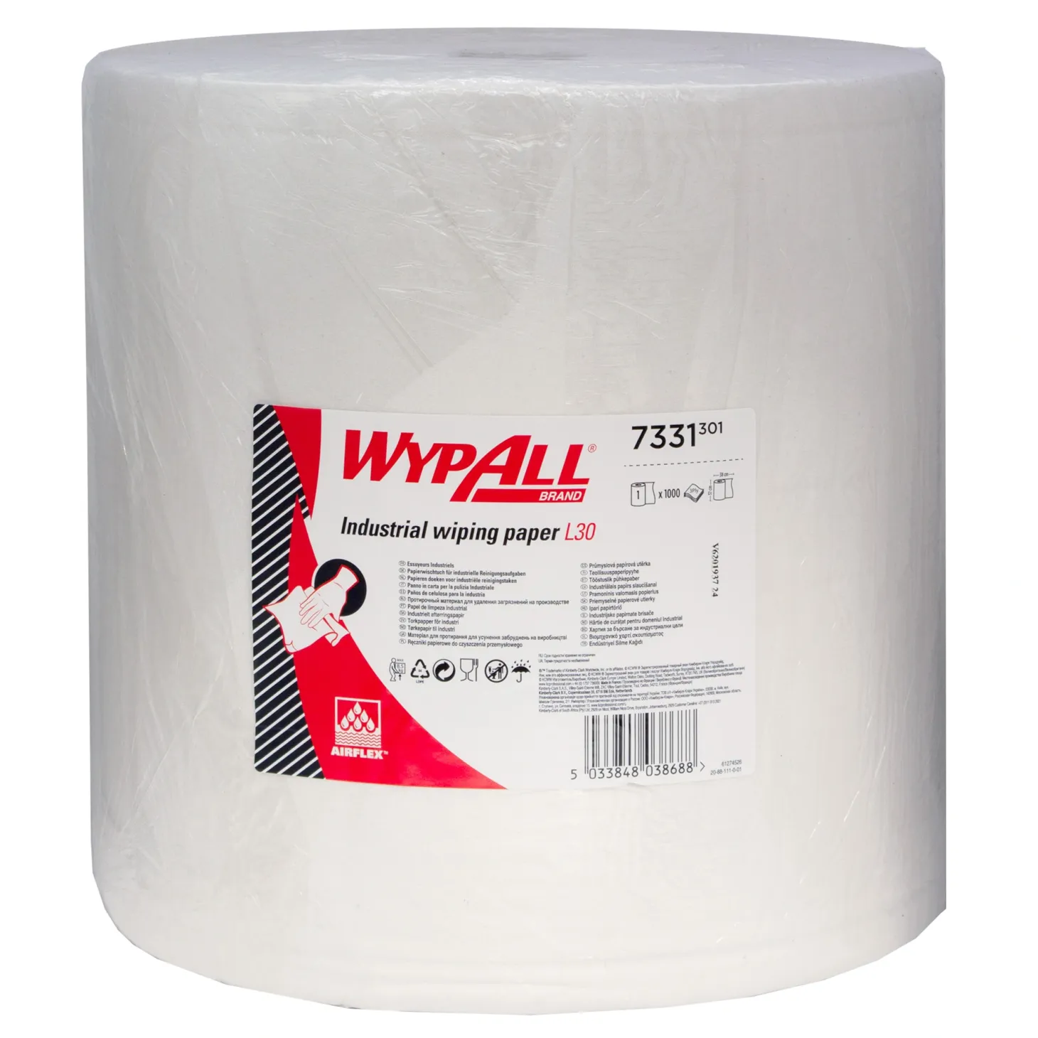 Wypall 7331 Industriewischtücher Jumbo Großrolle L 30 3-lagig, 37 cm breit, 1000 Tücher